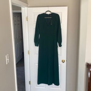 Lulus Celebrating Romance Emerald Green Long Sleeve Wide Leg jumpsuit
